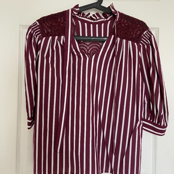 Sandro stripe shirt top with lace - Picture 2 of 4